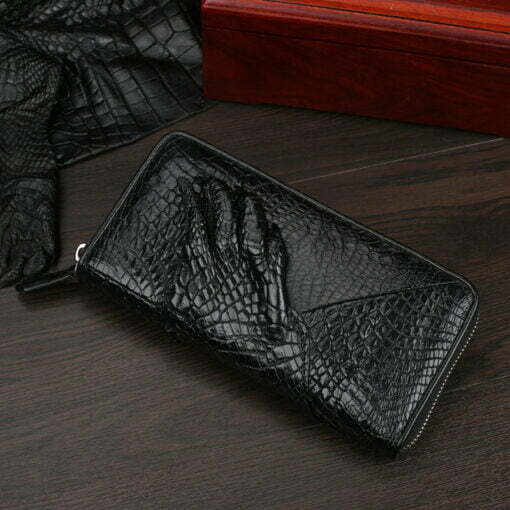 Mens Genuine Crocodile Zipper Long Wallet Purse