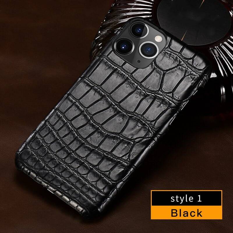 iPhone 13 Pro Max Leather Case Croco Black