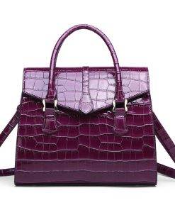 Vintage Crocodile Pattern Luxury Handbag Croco Leather Shoulder Bag Purple