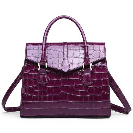 Vintage Crocodile Pattern Luxury Handbag Croco Leather Shoulder Bag Purple