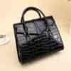 Vintage Crocodile Pattern Luxury Handbag Croco Leather Shoulder Bag Black