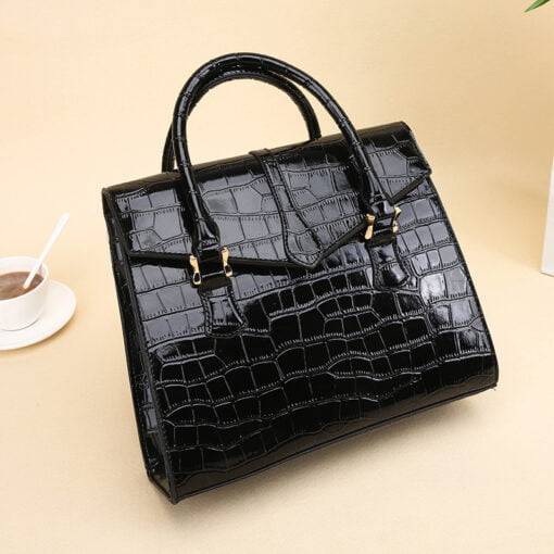 Vintage Crocodile Pattern Luxury Handbag Croco Leather Shoulder Bag Black