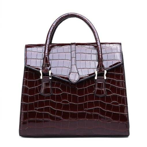 Vintage Crocodile Pattern Luxury Handbag Croco Leather Shoulder Bag Brown