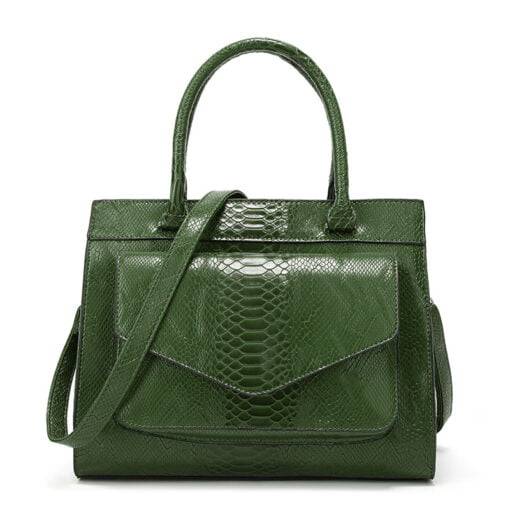 Snakeskin Texture PU Leather Satchel Shoulder Bag Green