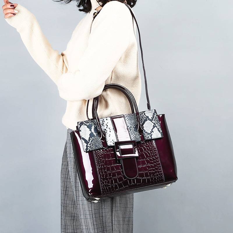 Luxury Patent Leather Women Bags Designer Crocodile Pattern