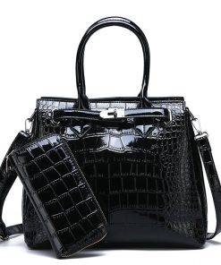PU Leather Vintage Style Crossbody Tote Shoulder Bag Black