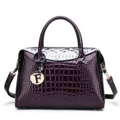 Exotic Croco Textur Single Strap Leather Tote Shoulder Bag Purple