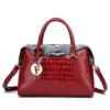 Exotic Croco Texture Single Strap Leather Tote Shoulder Bag Red