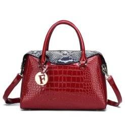 Exotic Croco Texture Single Strap Leather Tote Shoulder Bag Red