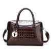 Exotic Croco Texture Single Strap Leather Tote Shoulder Bag Brown