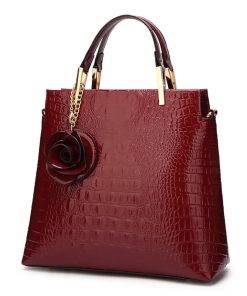 Women's Bags PU Leather Tote Satchel Crocodile Leather Shoulder Bags Red