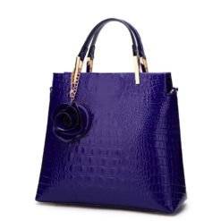 Women's Bags PU Leather Tote Satchel Crocodile Leather Shoulder Bags Blue