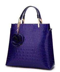 Women's Bags PU Leather Tote Satchel Crocodile Leather Shoulder Bags Blue
