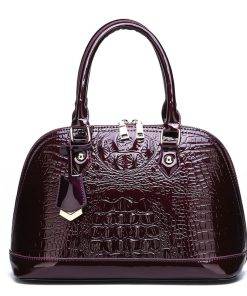 Luxury Designer Crocodile Pattern PU Leather Tote Shoulder Bags Wine Red