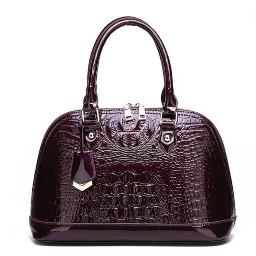 Luxury Designer Crocodile Pattern PU Leather Tote Shoulder Bags Wine Red