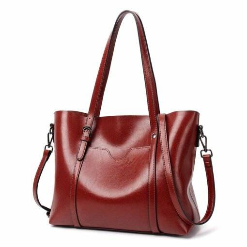 Women Genuine Leather Top Handle Satchel Tote Shoulder Bag Large Capacity Wine Red
