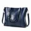 Women Genuine Leather Top Handle Satchel Tote Shoulder Bag Large Capacity Blue