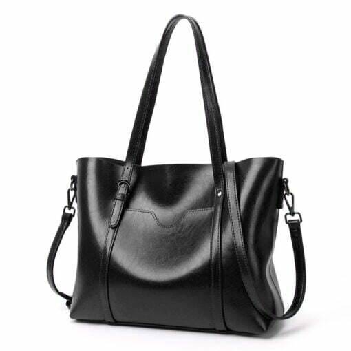 Women Genuine Leather Top Handle Satchel Tote Shoulder Bag Large Capacity Black