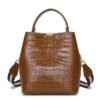 Genuine Leather Handbags Designer Crocodile Pattern Bucket Bag Shoulder Bag Brown