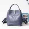 Genuine Leather Handbags Designer Crocodile Pattern Bucket Bag Shoulder Bag Blue