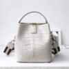 Genuine Leather Handbags Designer Crocodile Pattern Bucket Bag Shoulder Bag White