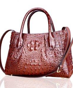 Real Crocodile Skin Leather Women Handbag Alligator Shoulder Bag Brown