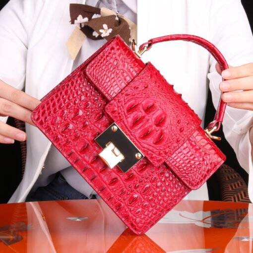 Genuine Crocodile Skin Leather Women's Handbag Alligator Satchel Bag Red