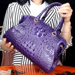 Natural Alligator Skin Women's Handbag Croc Shoulder Bag Purple