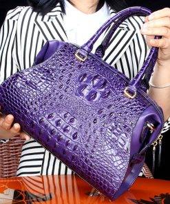 Natural Alligator Skin Women's Handbag Croc Shoulder Bag Purple