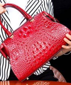Natural Alligator Skin Women's Handbag Croc Shoulder Bag Red