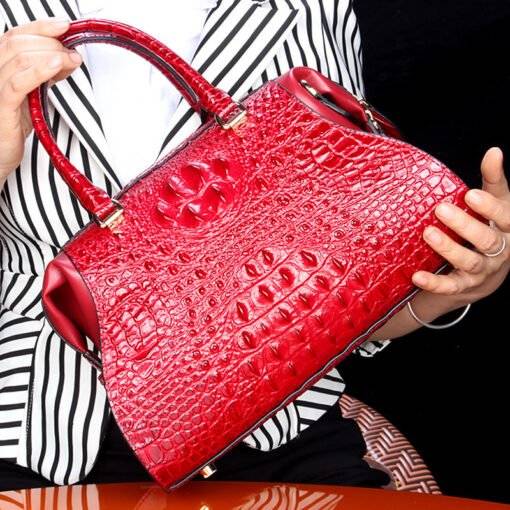 Natural Alligator Skin Women's Handbag Croc Shoulder Bag Red