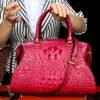 Natural Alligator Skin Women's Handbag Croc Shoulder Bag Rose Red