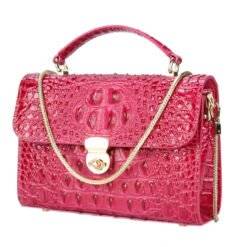 Real Crocodile Leather Ladies Chain Handbag Alligator Satchel Bag Rose Red