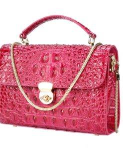 Real Crocodile Leather Ladies Chain Handbag Alligator Satchel Bag Rose Red