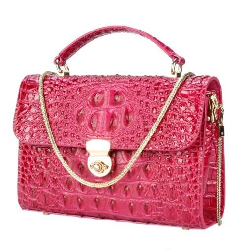 Real Crocodile Leather Ladies Chain Handbag Alligator Satchel Bag Rose Red