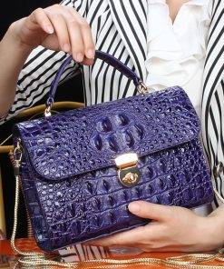 Real Crocodile Leather Ladies Chain Handbag Alligator Satchel Bag Purple