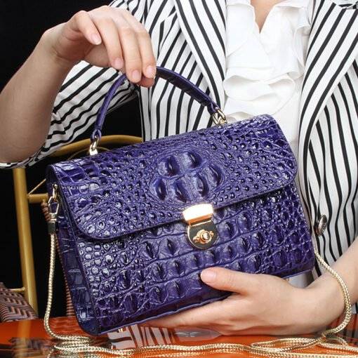 Real Crocodile Leather Ladies Chain Handbag Alligator Satchel Bag Purple