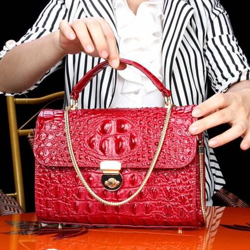 Real Crocodile Leather Ladies Chain Handbag Alligator Satchel Bag Red