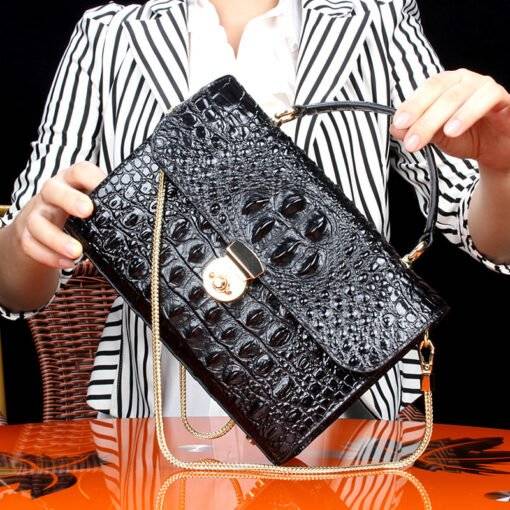 Real Crocodile Leather Ladies Chain Handbag Alligator Satchel Bag Black