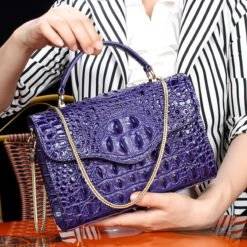 Croc-Embossed Chain Shoulder Bag Alligator Handbag Bag Purple