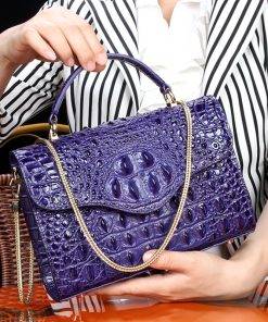 Croc-Embossed Chain Shoulder Bag Alligator Handbag Bag Purple