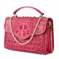 Croc-Embossed Chain Shoulder Bag Alligator Handbag Bag Rose Red