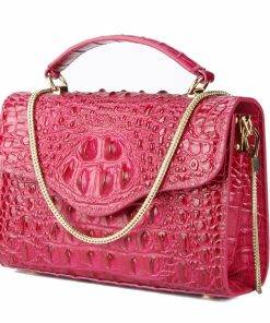Croc-Embossed Chain Shoulder Bag Alligator Handbag Bag Rose Red