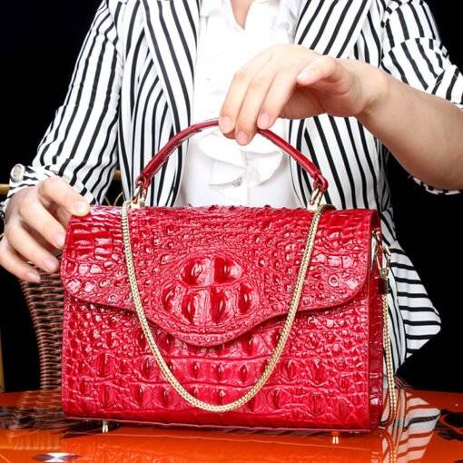 Croc-Embossed Chain Shoulder Bag Alligator Handbag Bag Red