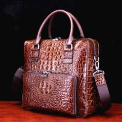 Real Crocodile Skin Leather Men's Business Briefcase Alligator Handbag Brown