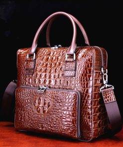 Real Crocodile Skin Leather Men's Business Briefcase Alligator Handbag Brown