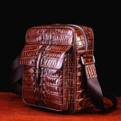 Real Thai Crocodile Skin Leather Mens Handbag Cross-Body Shoulder Bag Brown