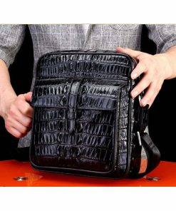 Real Thai Crocodile Skin Leather Mens Handbag Cross-Body Shoulder Bag Black