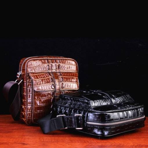 Real Thai Crocodile Skin Leather Mens Handbag Cross-Body Shoulder Bag