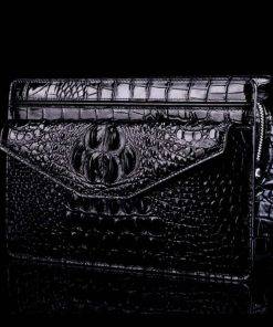Genuine Crocodile Skin Men's Clutch Bag Alligator Pouch Black